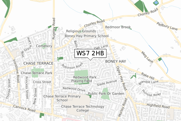 WS7 2HB map - small scale - OS Open Zoomstack (Ordnance Survey)