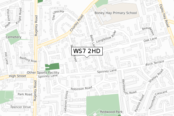WS7 2HD map - large scale - OS Open Zoomstack (Ordnance Survey)