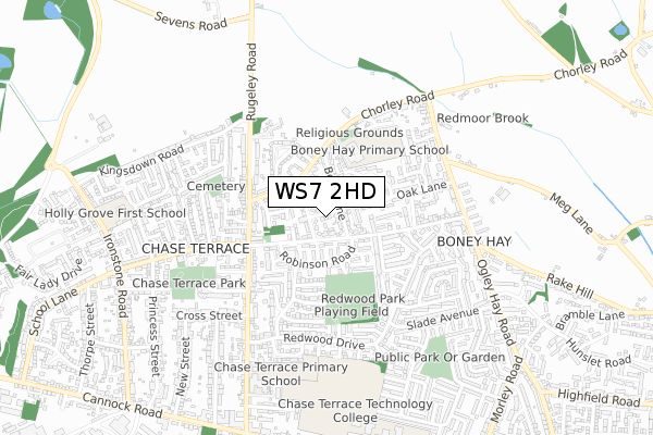 WS7 2HD map - small scale - OS Open Zoomstack (Ordnance Survey)