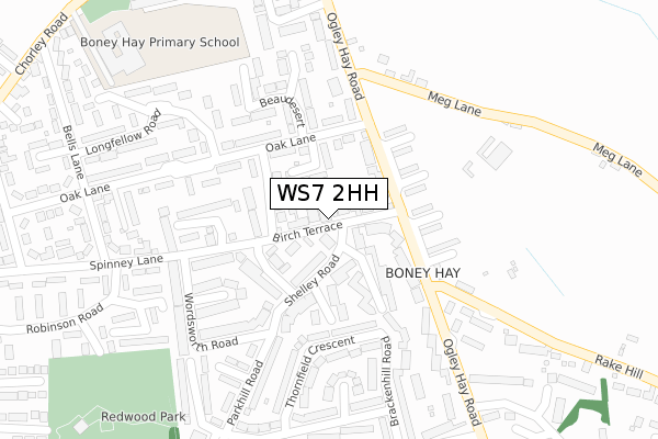 WS7 2HH map - large scale - OS Open Zoomstack (Ordnance Survey)