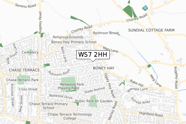 WS7 2HH map - small scale - OS Open Zoomstack (Ordnance Survey)