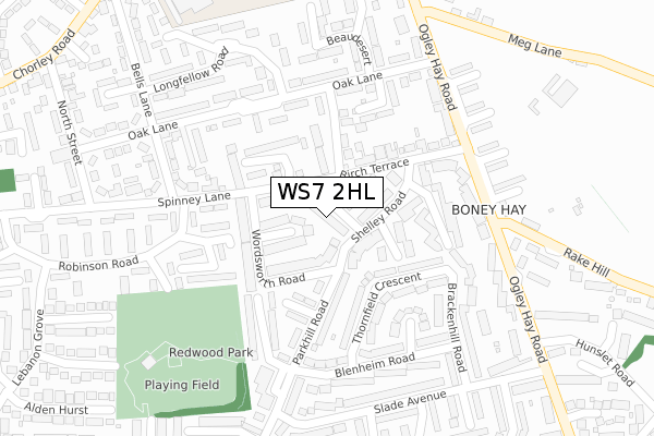 WS7 2HL map - large scale - OS Open Zoomstack (Ordnance Survey)