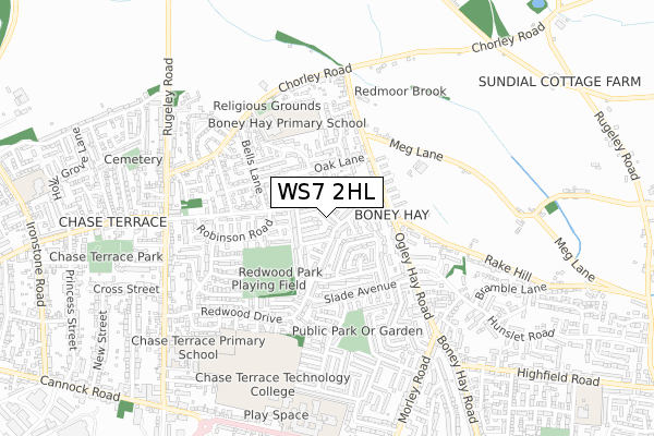 WS7 2HL map - small scale - OS Open Zoomstack (Ordnance Survey)
