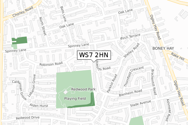 WS7 2HN map - large scale - OS Open Zoomstack (Ordnance Survey)