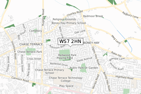 WS7 2HN map - small scale - OS Open Zoomstack (Ordnance Survey)