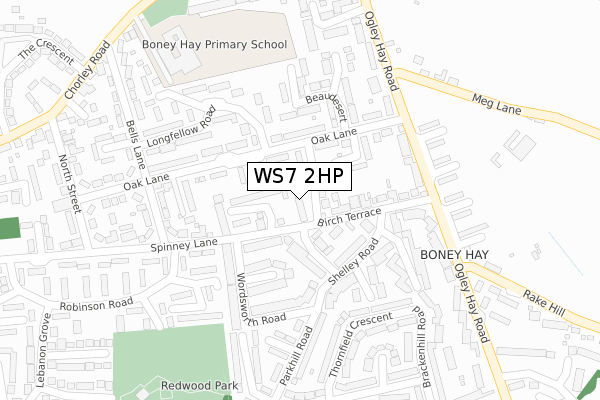 WS7 2HP map - large scale - OS Open Zoomstack (Ordnance Survey)
