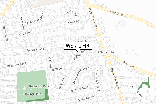 WS7 2HR map - large scale - OS Open Zoomstack (Ordnance Survey)
