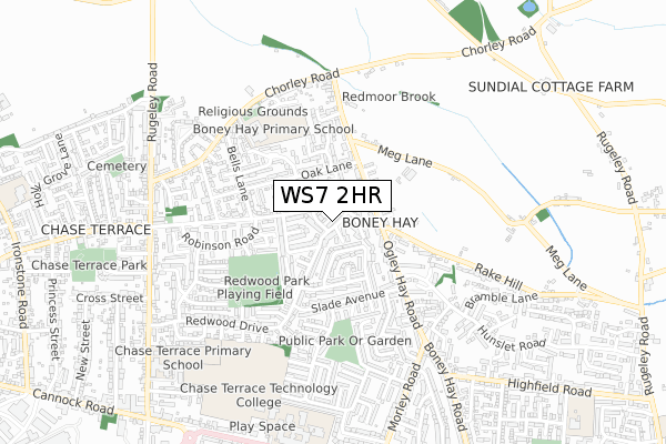 WS7 2HR map - small scale - OS Open Zoomstack (Ordnance Survey)