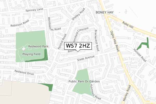 WS7 2HZ map - large scale - OS Open Zoomstack (Ordnance Survey)