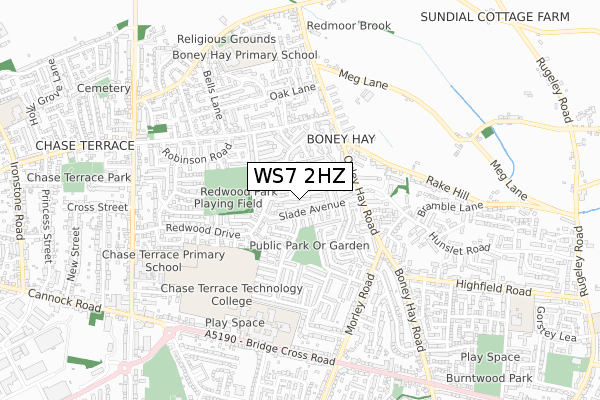 WS7 2HZ map - small scale - OS Open Zoomstack (Ordnance Survey)