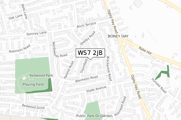 WS7 2JB map - large scale - OS Open Zoomstack (Ordnance Survey)