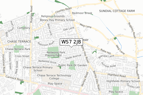 WS7 2JB map - small scale - OS Open Zoomstack (Ordnance Survey)