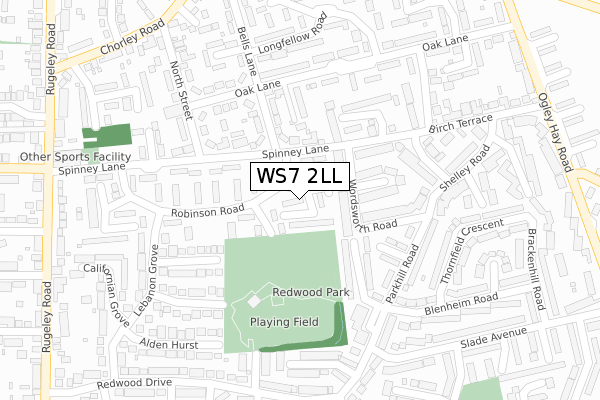 WS7 2LL map - large scale - OS Open Zoomstack (Ordnance Survey)