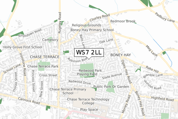 WS7 2LL map - small scale - OS Open Zoomstack (Ordnance Survey)