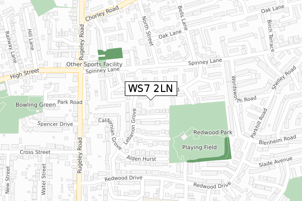 WS7 2LN map - large scale - OS Open Zoomstack (Ordnance Survey)