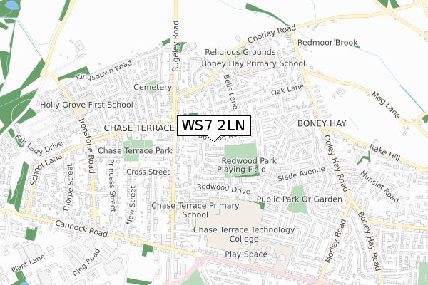 WS7 2LN map - small scale - OS Open Zoomstack (Ordnance Survey)