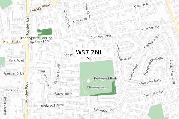 WS7 2NL map - large scale - OS Open Zoomstack (Ordnance Survey)