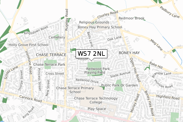 WS7 2NL map - small scale - OS Open Zoomstack (Ordnance Survey)