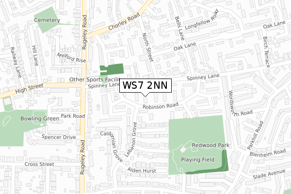 WS7 2NN map - large scale - OS Open Zoomstack (Ordnance Survey)