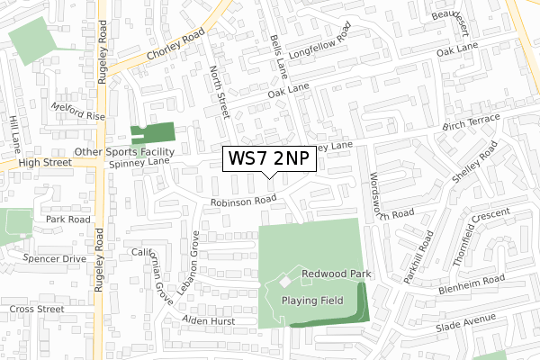 WS7 2NP map - large scale - OS Open Zoomstack (Ordnance Survey)