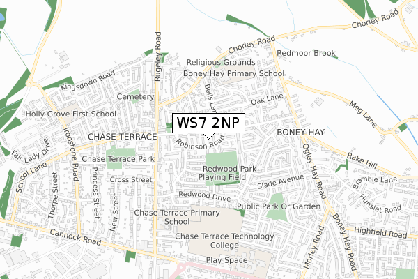 WS7 2NP map - small scale - OS Open Zoomstack (Ordnance Survey)