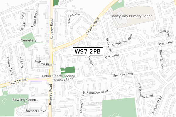 WS7 2PB map - large scale - OS Open Zoomstack (Ordnance Survey)
