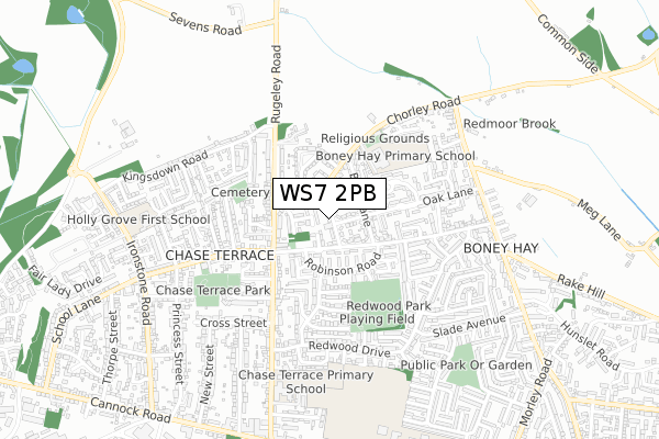WS7 2PB map - small scale - OS Open Zoomstack (Ordnance Survey)