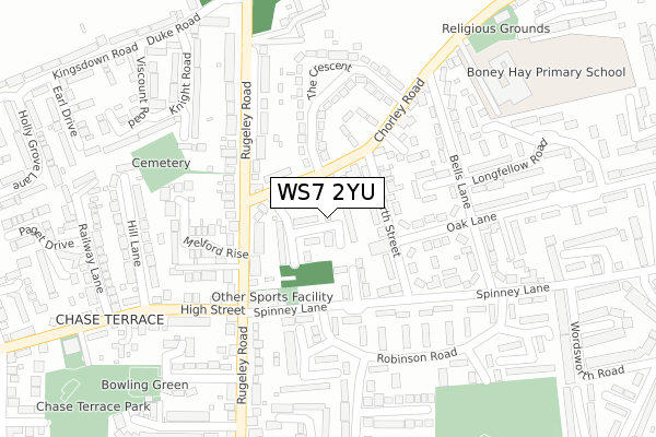 WS7 2YU map - large scale - OS Open Zoomstack (Ordnance Survey)