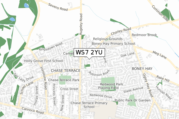 WS7 2YU map - small scale - OS Open Zoomstack (Ordnance Survey)