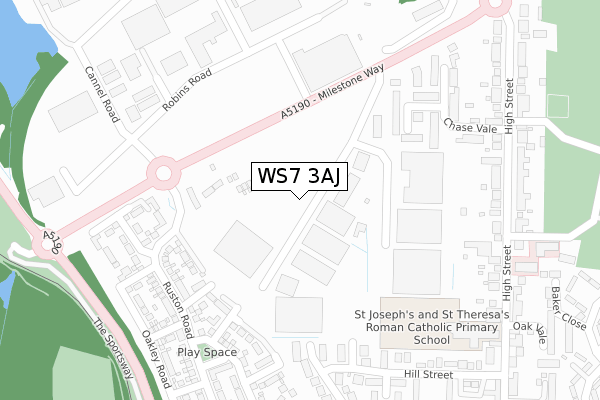 WS7 3AJ map - large scale - OS Open Zoomstack (Ordnance Survey)