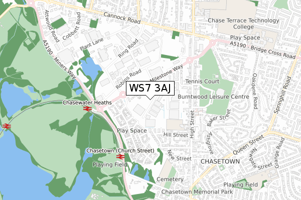 WS7 3AJ map - small scale - OS Open Zoomstack (Ordnance Survey)