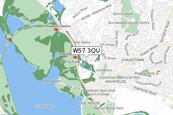 WS7 3QU map - small scale - OS Open Zoomstack (Ordnance Survey)