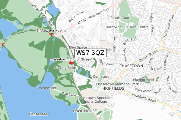 WS7 3QZ map - small scale - OS Open Zoomstack (Ordnance Survey)