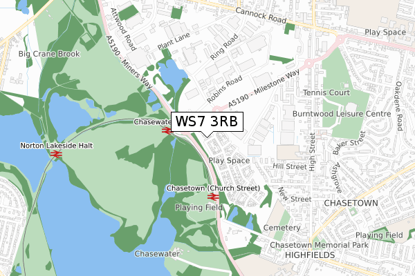 WS7 3RB map - small scale - OS Open Zoomstack (Ordnance Survey)