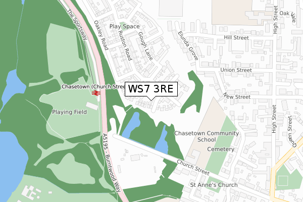 WS7 3RE map - large scale - OS Open Zoomstack (Ordnance Survey)