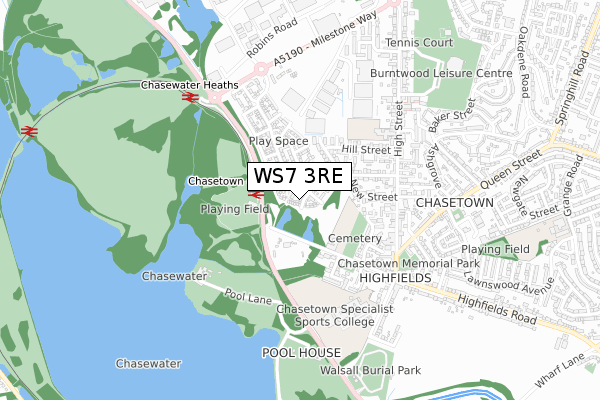 WS7 3RE map - small scale - OS Open Zoomstack (Ordnance Survey)