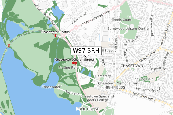 WS7 3RH map - small scale - OS Open Zoomstack (Ordnance Survey)