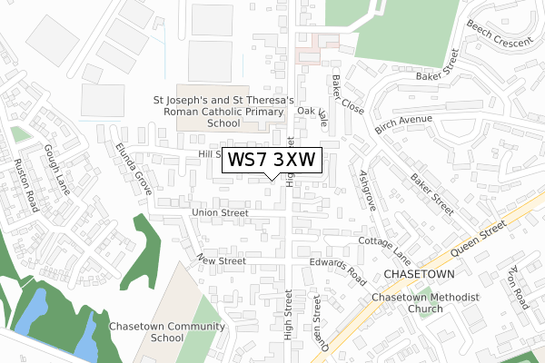 WS7 3XW map - large scale - OS Open Zoomstack (Ordnance Survey)