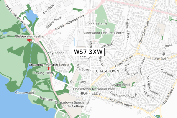 WS7 3XW map - small scale - OS Open Zoomstack (Ordnance Survey)
