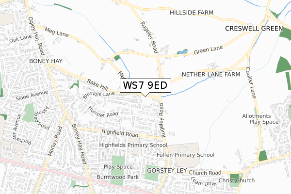 WS7 9ED map - small scale - OS Open Zoomstack (Ordnance Survey)