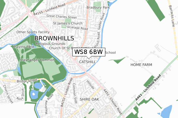 WS8 6BW map - small scale - OS Open Zoomstack (Ordnance Survey)