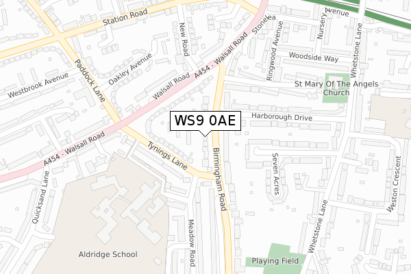 WS9 0AE map - large scale - OS Open Zoomstack (Ordnance Survey)