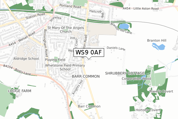 WS9 0AF map - small scale - OS Open Zoomstack (Ordnance Survey)