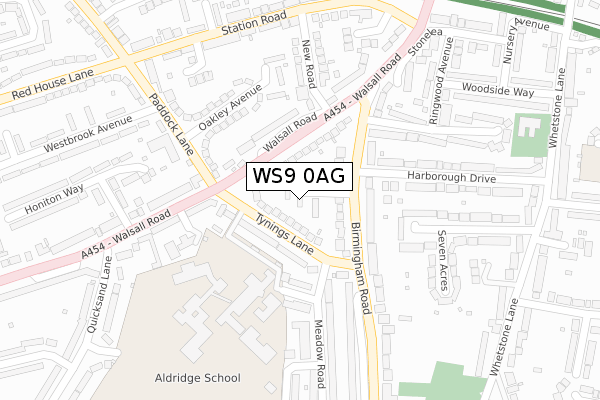 WS9 0AG map - large scale - OS Open Zoomstack (Ordnance Survey)