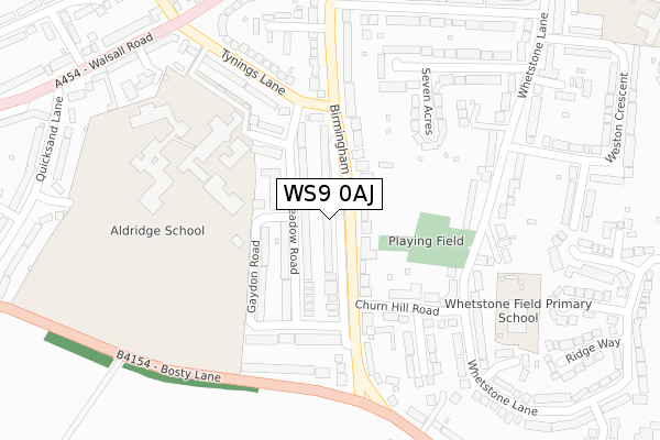 WS9 0AJ map - large scale - OS Open Zoomstack (Ordnance Survey)