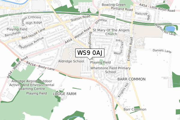 WS9 0AJ map - small scale - OS Open Zoomstack (Ordnance Survey)