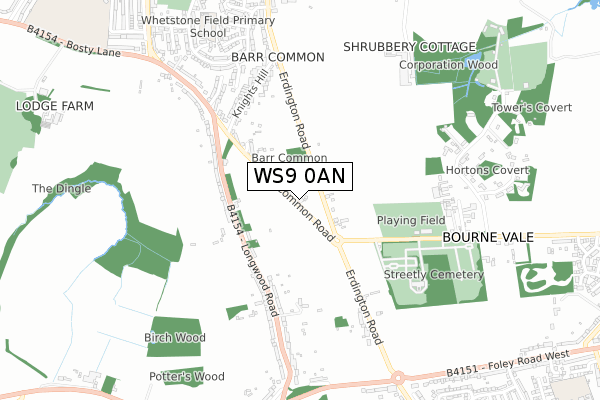 WS9 0AN map - small scale - OS Open Zoomstack (Ordnance Survey)