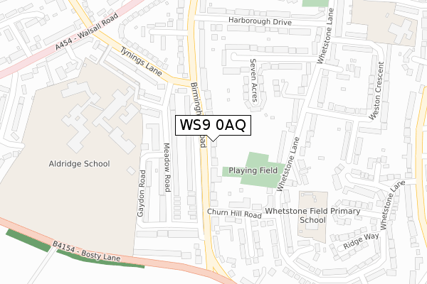 WS9 0AQ map - large scale - OS Open Zoomstack (Ordnance Survey)