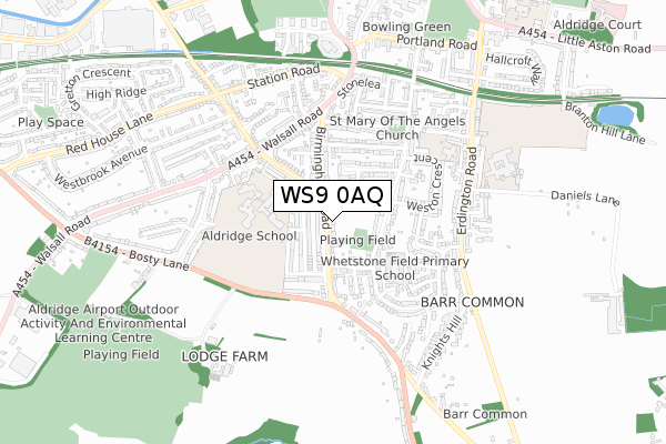 WS9 0AQ map - small scale - OS Open Zoomstack (Ordnance Survey)