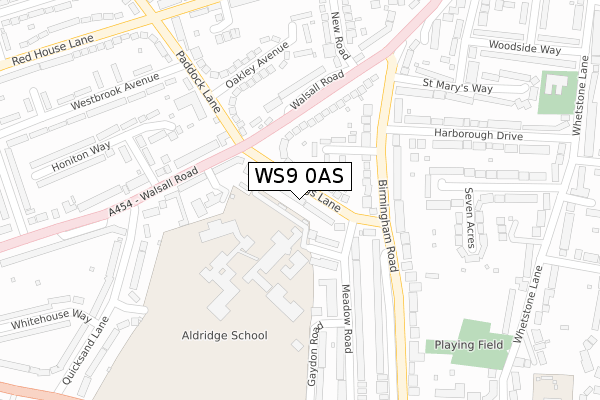 WS9 0AS map - large scale - OS Open Zoomstack (Ordnance Survey)